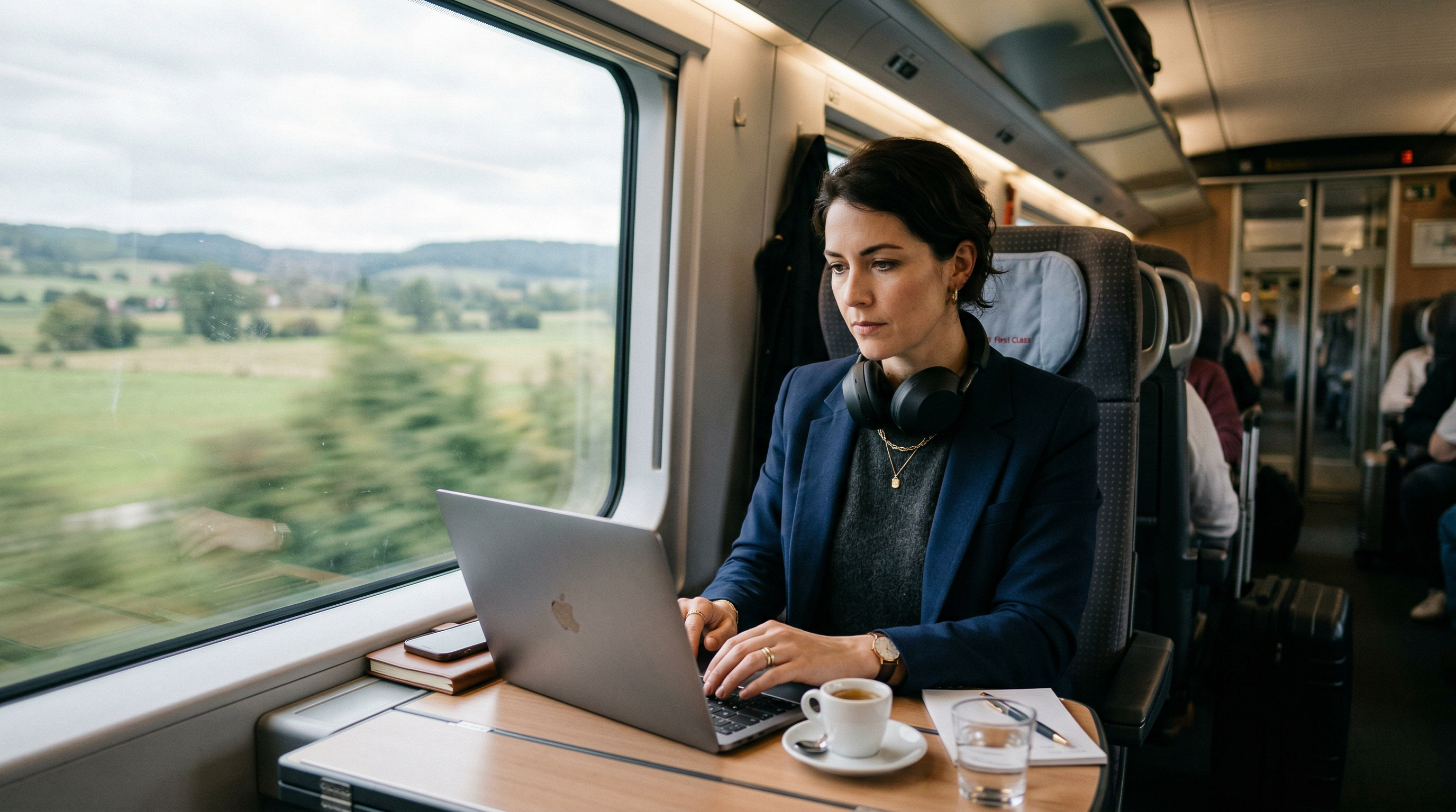 Entrepreneur working on a high-speed train